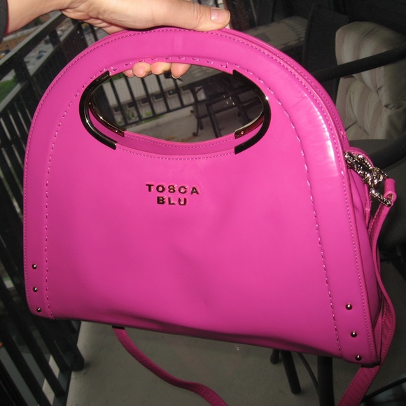 TOSCA BLU Italian Designer Fuchsia Leather Satchel - Picture 4 of 11